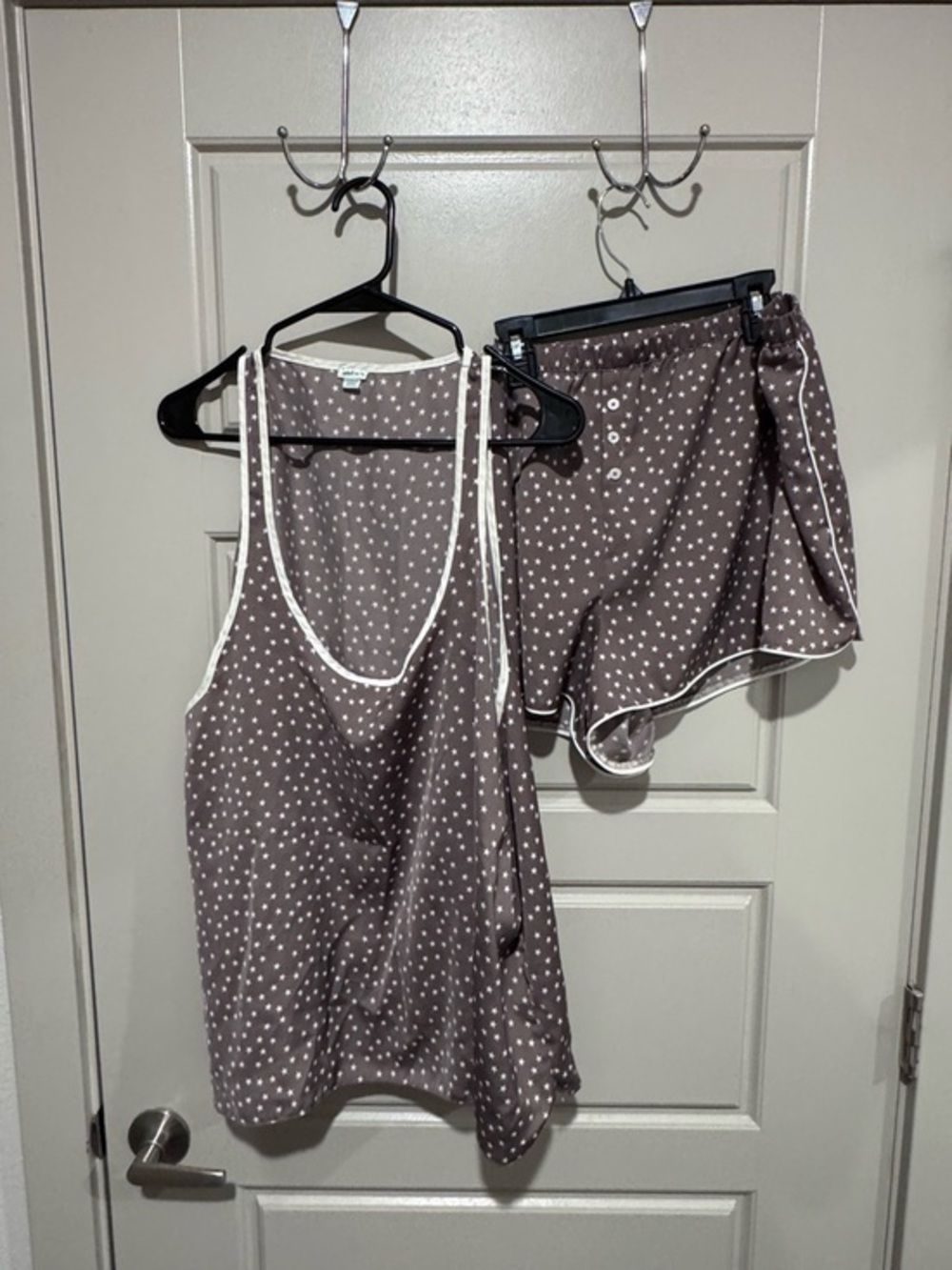 Aerie Offline Star Print Pajama Tank and Shorts Set - Brown with White Stars XXL